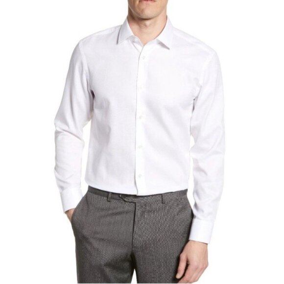 BOSS Hugo Men's Sharp Fit Button-Up Shirt Long Sleeve White 17.5 XL 34 35 NEW - Picture 13 of 14